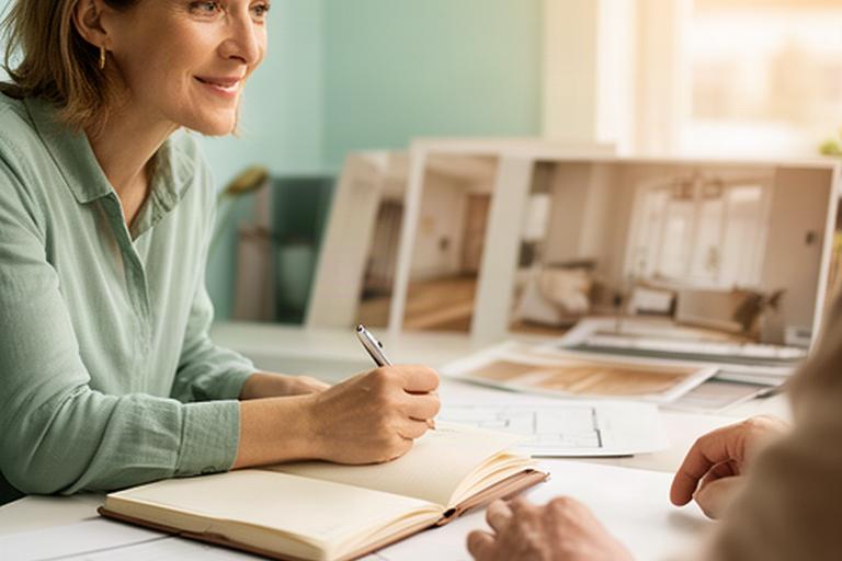Consulente che prende appunti durante un incontro su una ristrutturazione residenziale