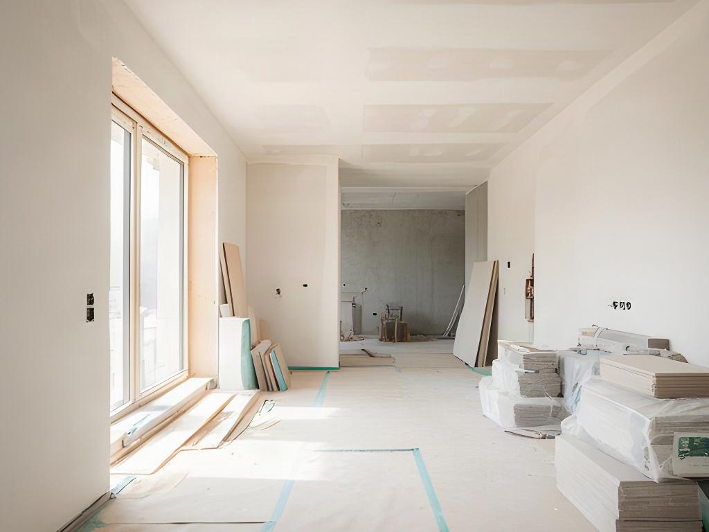 Interno di una casa in ristrutturazione con pareti preparate e luce naturale
