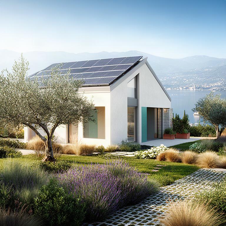 Villa ecologica con pannelli solari e giardino mediterraneo a Sirmione