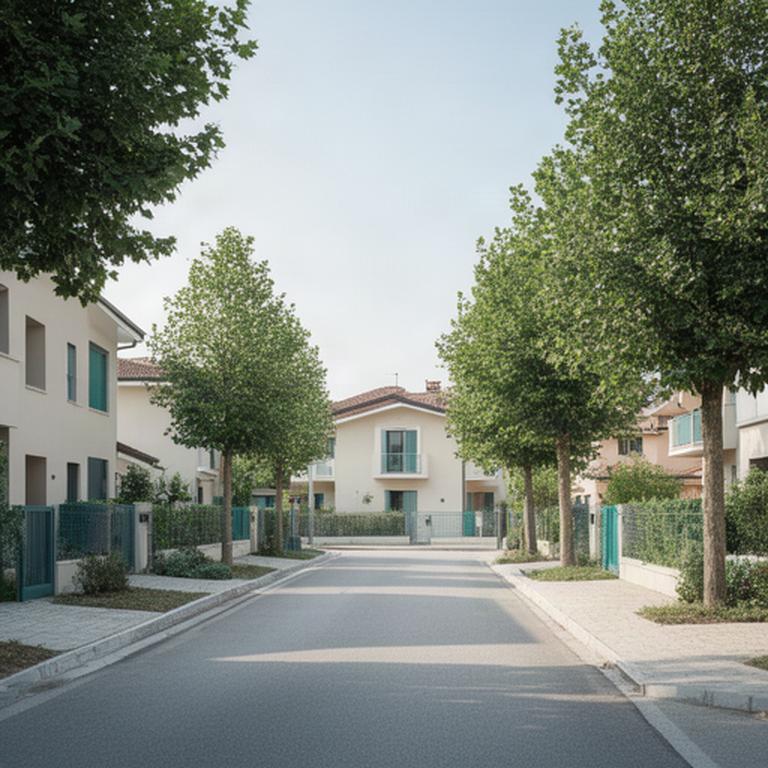 Strada residenziale di Villafranca di Verona con abitazioni e alberi