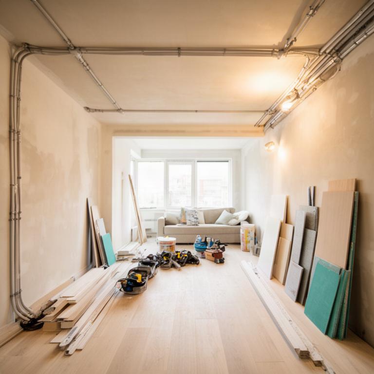 Interno di una casa in ristrutturazione con nuovi impianti e finiture chiare