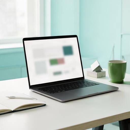 Computer portatile aperto sul sito di un'impresa edile in uno studio luminoso