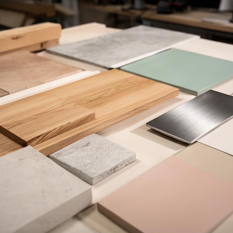 Dettaglio di materiali edili e finiture selezionati su un banco di lavoro